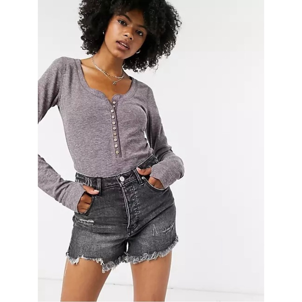 Free People Gray Long Sleeve Bodysuit